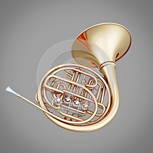 French horn on a gray background