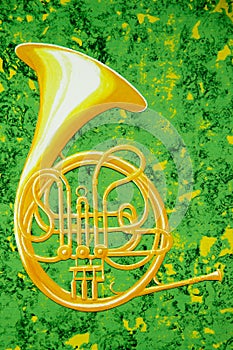 French Horn on Green and Gold