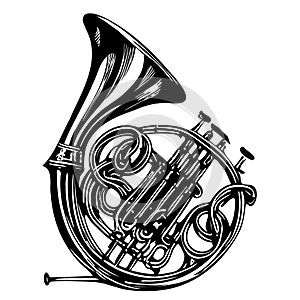 French horn hand drawn sketch Vector illustration in doodle style Music