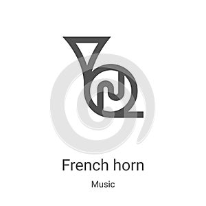 french horn icon vector from music collection. Thin line french horn outline icon vector illustration. Linear symbol for use on