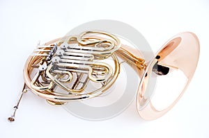 French Horn Isolated on White photo