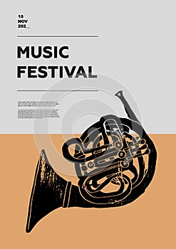 French horn. Music festival poster.