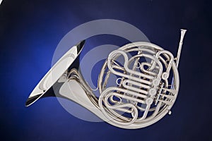 French Horn Silver Isolated On Blue