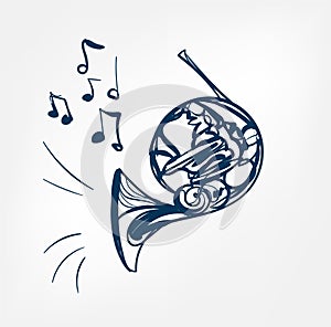 French horn sketch line  design music instrument