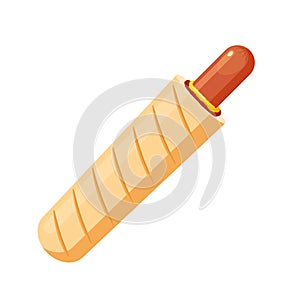 French hot dog baguette. Sandwich grilled sausage in crispy bun. Fast food vector isolated illustration for cafe and