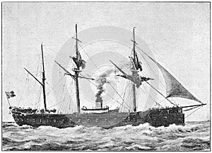 The French ironclad Gloire `Glory` - the first ocean-going ironclad, launched in 1859.