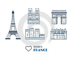 French Landmarks.. Eiffel tower, Notre Dame in