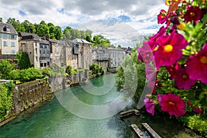 French landscape in the country on the Oloron river. Oloron Sainte Marie, france