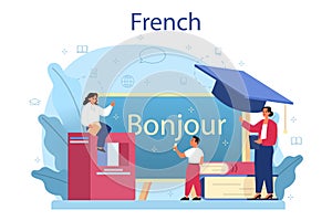 French learning concept. Language school french course. Study