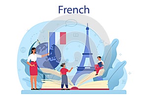 French learning concept. Language school french course. Study