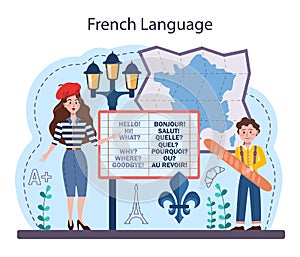 French learning concept. Language school french course. Study foreign