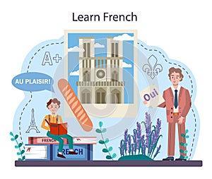 French learning concept. Language school french course. Study foreign