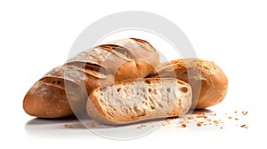 French Loaf Bread Isolated on White Background, Image Ai Generated