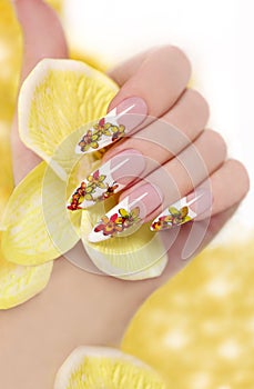 French long nail picture of orchids.