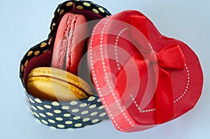 French macaroons are in a gift box,valentine`s day,