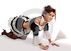 French maid crouching photo