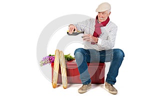 French man with bread and wine