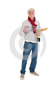 French man with bread and wine