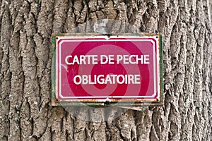 French Mandatory fishing card sign