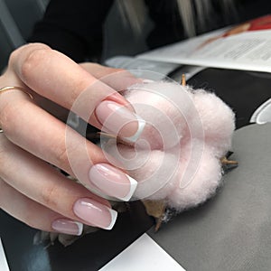 French manicure on the nails. French manicure design. Manicure gel nail polish