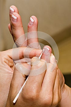 French manicure in progress