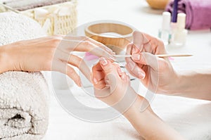 French manicure at spa center photo