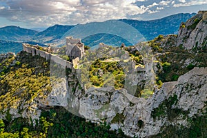 French medieval castle aerial shot