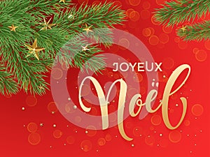 French Merry Christmas greeting card Joyeux Noel decoration red background