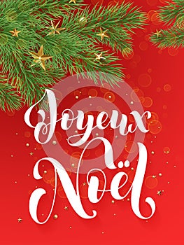 French Merry Christmas greeting card Joyeux Noel decoration red background