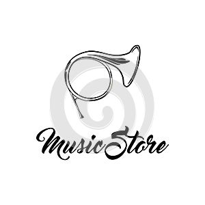 French Musical Horn, Tuba Icon. Musical instrument. Music store logo. Vector.