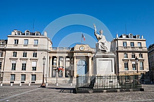 French National Assembly or Bourbon Palace back entrance on University Street with Law Statue