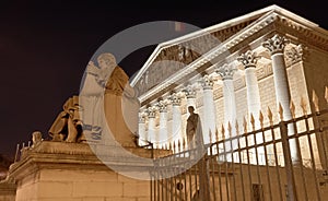 The French national Assembly-Bourbon palace at night , Paris, France