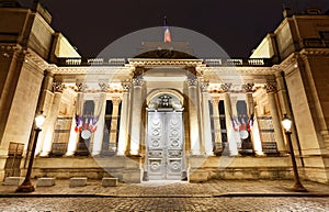 The French national Assembly at night , Paris, France