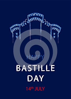French National Day, 14th of July. Happy Bastille day. Template for card, poster, flyer, print. Vector illustration