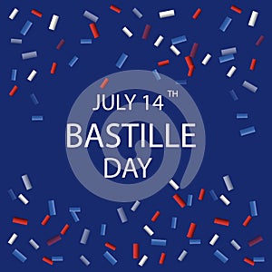 French National Day. 14 july. Happy Bastille Day! Flat banner in colors of the national flag of France for card and poster. Vector