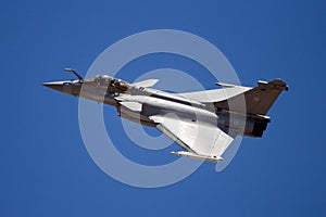 French Navy Rafale fighter jet aircraft in flight. Zaragoza, Spain - May 20, 2016