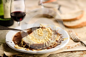 French onion soup with cheese bread croutons