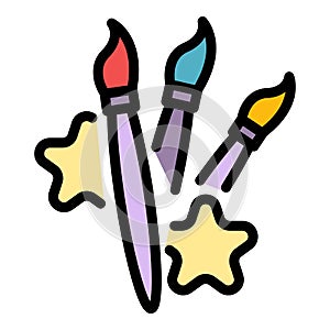 French paintbrushes icon color outline vector