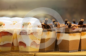 French pastries on display a confectionery shop