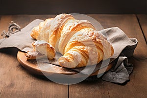 French pastry allure croissant bread presented on a wooden plate