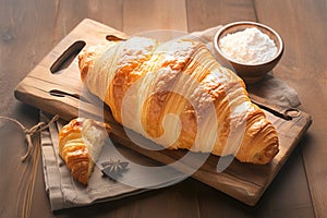 French pastry allure croissant bread presented on a wooden plate