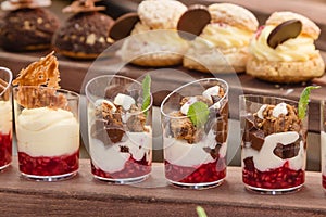 French pastry. Desserts in glass