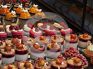 French Patisserie display of delicious pastries