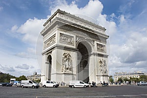 Arc de triomphe de l`Etoile or Triumphal Arch of the Star at Place Charles de Gaulle in Paris, France