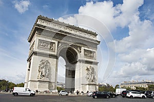 Arc de triomphe de l`Etoile or Triumphal Arch of the Star at Place Charles de Gaulle in Paris, France