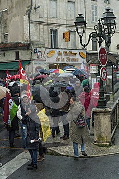French people are protesting against the El Khomri Work Law in Angouleme, France