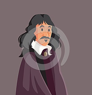 French Philosopher Rene Descartes Vector Cartoon Illustration