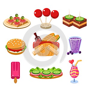 French Picnic Food Icons Set