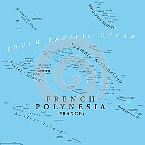 French Polynesia, overseas collectivity of France, political map