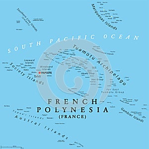 French Polynesia, overseas collectivity of France, political map
